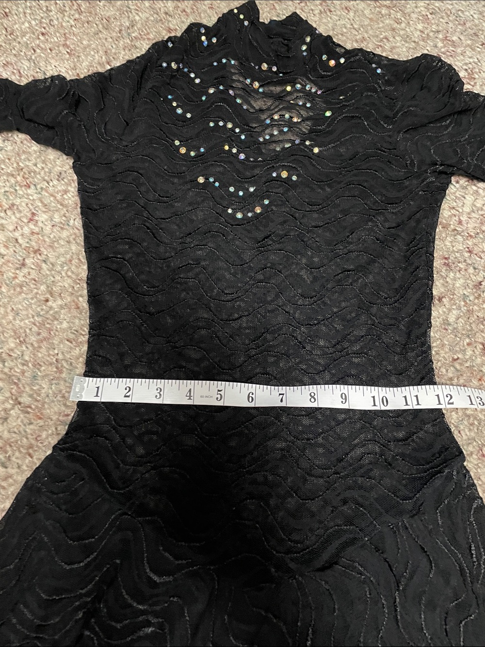 Vintage Black sheer lace long-Sleeve Austrian crystal studded leotard Dress - Picture 5 of 14